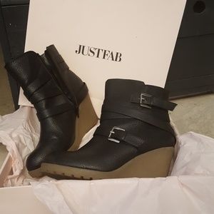 Belted wedge booties